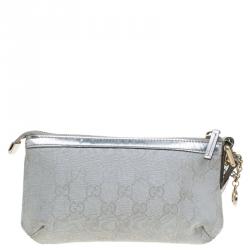 Pre Owned حقيبة صغيرة غوتشي حمالة معصم G متشابكة كانفاس GG فضية