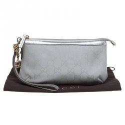 Pre Owned حقيبة صغيرة غوتشي حمالة معصم G متشابكة كانفاس GG فضية