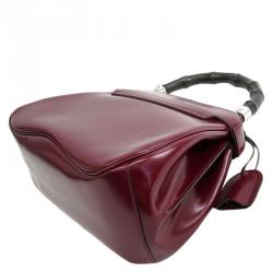 Pre Owned Gucci Bordeaux Leather Bamboo Lady Lock Top Handle Bag