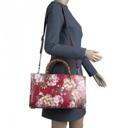مملوكة مسبقًا Gucci Multicolor Bloom's Printed Leather Bamboo Shopper Tote