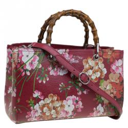 مملوكة مسبقًا Gucci Multicolor Bloom's Printed Leather Bamboo Shopper Tote