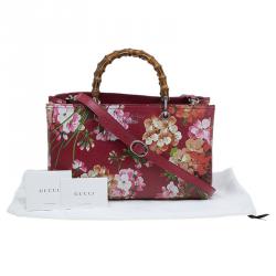 مملوكة مسبقًا Gucci Multicolor Bloom's Printed Leather Bamboo Shopper Tote