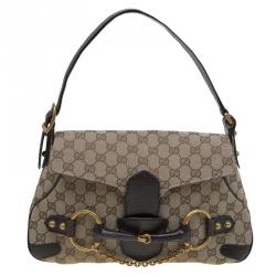 Pre Owned حقيبة كتف غوتشي هورسبيت كانفاس GG بيج