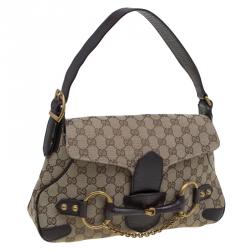 Pre Owned حقيبة كتف غوتشي هورسبيت كانفاس GG بيج