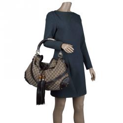 Pre Owned Gucci Beige Monogram Canvas Large Indy Top Handle Bag