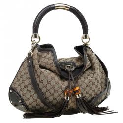 Pre Owned Gucci Beige Monogram Canvas Large Indy Top Handle Bag