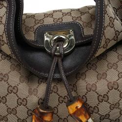 Pre Owned Gucci Beige Monogram Canvas Large Indy Top Handle Bag