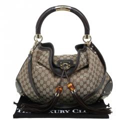 Pre Owned Gucci Beige Monogram Canvas Large Indy Top Handle Bag