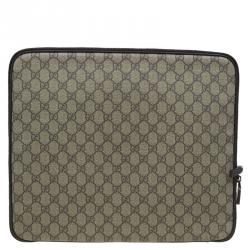 Gucci Beige/Brown GG Supreme Canvas Interlocking Logo Laptop Case
