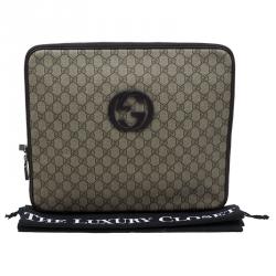 Gucci Beige/Brown GG Supreme Canvas Interlocking Logo Laptop Case