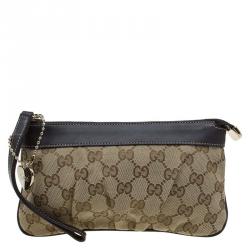 Pre Owned Gucci Beige GG Canvas Wristlet Clutch
