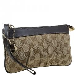 Pre Owned Gucci Beige GG Canvas Wristlet Clutch