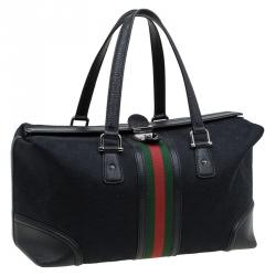 Pre Owned حقيبة غوتشي ويب تريشر بوسطن كبيرة كانفاس أسود GG و جلد