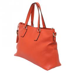 Pre Owned Gucci Dark Orange Pebbled Leather Bamboo Tassel Tote