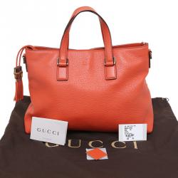 Pre Owned Gucci Dark Orange Pebbled Leather Bamboo Tassel Tote
