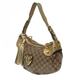 Pre Owned حقيبة غوتشي قلب بابسوكا كانفاس مقوى كريستال GG عاجية/ بيج