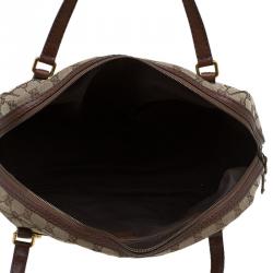 مملوكة مسبقًا حقيبة غوتشي بوسطن جوكي جلد وكانفاس GG بنية/ بيج