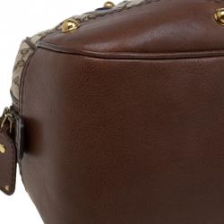 مملوكة مسبقًا حقيبة غوتشي بوسطن جوكي جلد وكانفاس GG بنية/ بيج