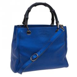 مملوكة مسبقًا حقيبة غوتشي شوبر جلد أزرق ميتالك بامبو صغيرة