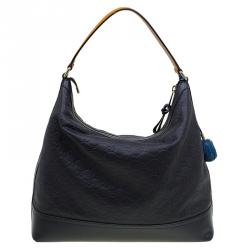 Pre Owned Gucci Black Guccissima Leather Cheer Hobo