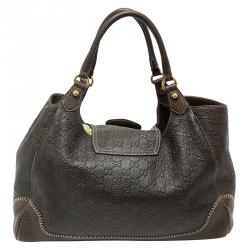 Pre Owned Gucci Dark Brown Guccissima Leather Large New Pelham Tote