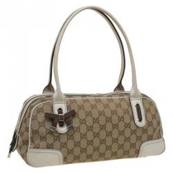 Pre Owned Gucci Beige/Off White GG Canvas and Leather Princy Boston Bag