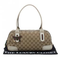 Pre Owned Gucci Beige/Off White GG Canvas and Leather Princy Boston Bag