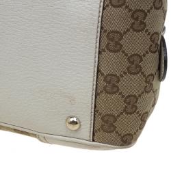 Pre Owned Gucci Beige/Off White GG Canvas and Leather Princy Boston Bag