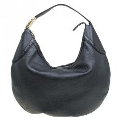Pre Owned Gucci Black Leather Horsebit Embossed Buckle Hobo