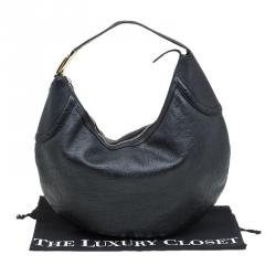 Pre Owned Gucci Black Leather Horsebit Embossed Buckle Hobo
