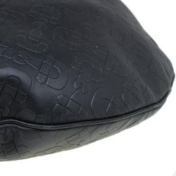 Pre Owned Gucci Black Leather Horsebit Embossed Buckle Hobo