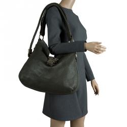 Pre Owned Gucci Dark Green Pebbled Leather Large Wave Hobo