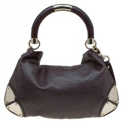 Pre Owned Gucci Dark Burgundy Guccissima Leather Medium Babouska Indy Top Handle Bag