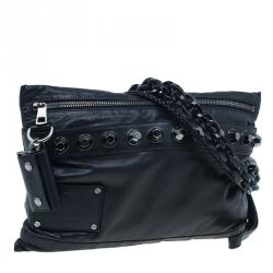مملوكة مسبقًا Gucci Black Calfskin Leather Metal Studs Clutch