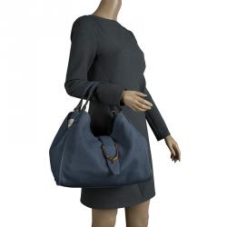 Pre Owned Gucci Blue Soft Leather Stirrup Top Handle Bag