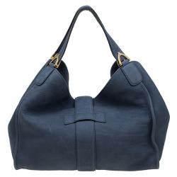 Pre Owned Gucci Blue Soft Leather Stirrup Top Handle Bag