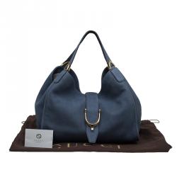 Pre Owned Gucci Blue Soft Leather Stirrup Top Handle Bag