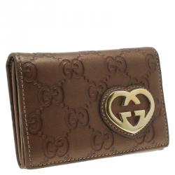 Gucci Bronze Guccissima Leather Heart Card Holder
