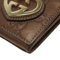 Gucci Bronze Guccissima Leather Heart Card Holder