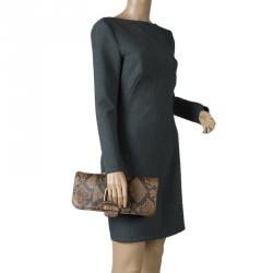 مملوكة مسبقًا حقيبة كلاتش غوتشي غرينيتش جلد وثعبان بنية