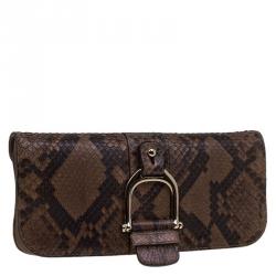 مملوكة مسبقًا حقيبة كلاتش غوتشي غرينيتش جلد وثعبان بنية