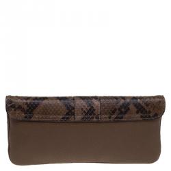 مملوكة مسبقًا حقيبة كلاتش غوتشي غرينيتش جلد وثعبان بنية