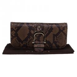 مملوكة مسبقًا حقيبة كلاتش غوتشي غرينيتش جلد وثعبان بنية