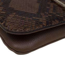 مملوكة مسبقًا حقيبة كلاتش غوتشي غرينيتش جلد وثعبان بنية