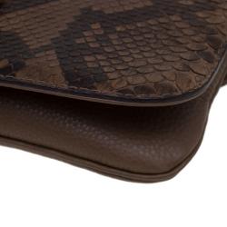 مملوكة مسبقًا حقيبة كلاتش غوتشي غرينيتش جلد وثعبان بنية