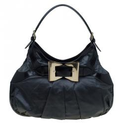 Pre Owned Gucci Grey/Black Leather Large Queen Hobo