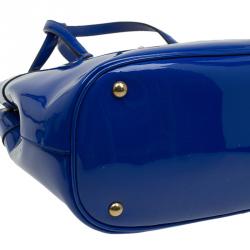 Pre Owned Gucci Blue Patent Leather Medium Bright Bit Tote