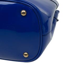 Pre Owned Gucci Blue Patent Leather Medium Bright Bit Tote