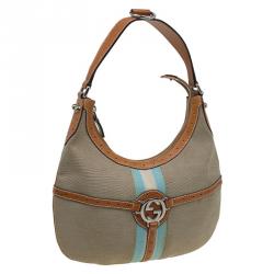 Pre Owned Gucci Beige/Brown Canvas Vintage Web Reins Hobo