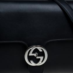 Pre Owned حقيبة كتف غوتشي GG متشابك متوسطة جلد سوداء